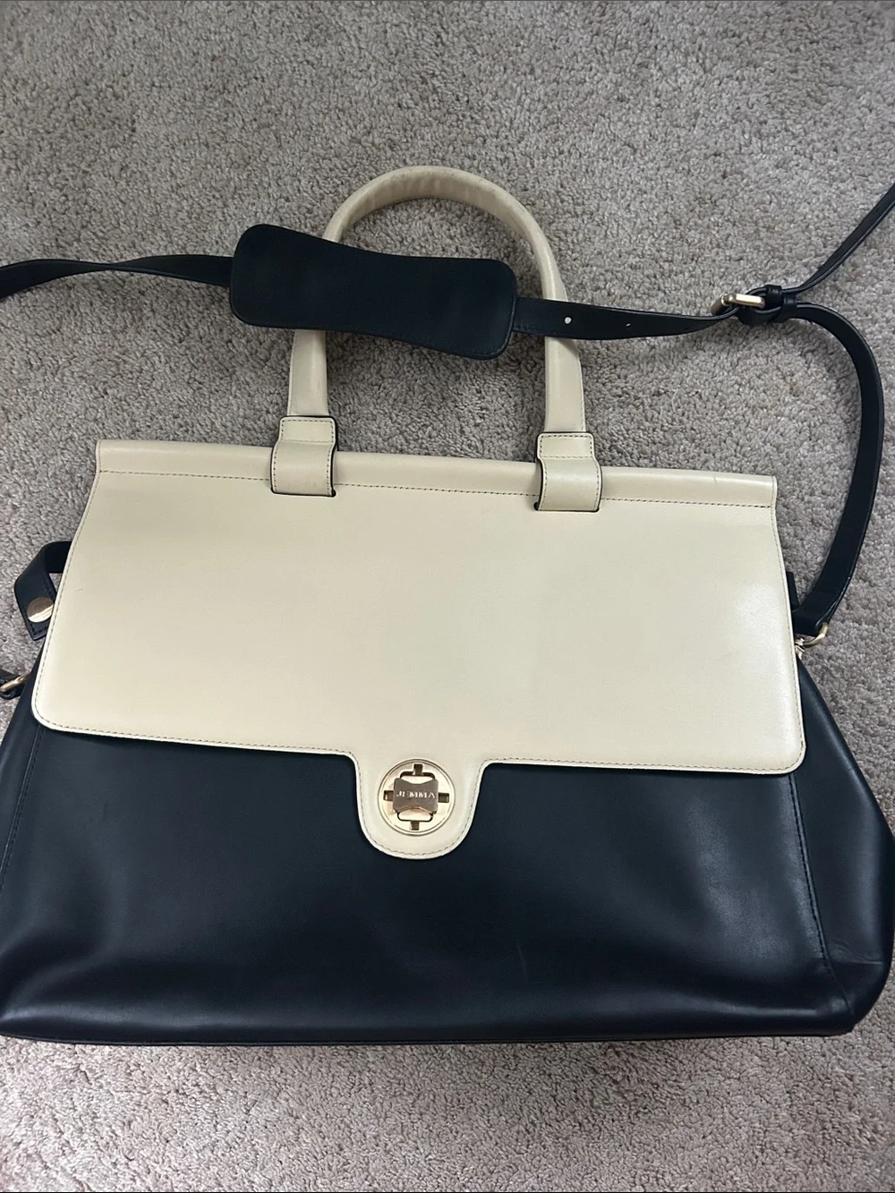 JEMMA Emma Traveler Two-Tone Black and Cream Laptop Tote Bag